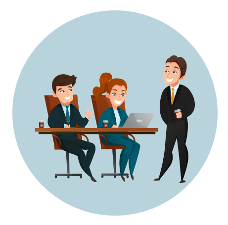 A group of business people are having a meeting in an office.