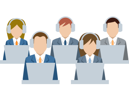 A group of people wearing headphones are sitting in front of laptops.