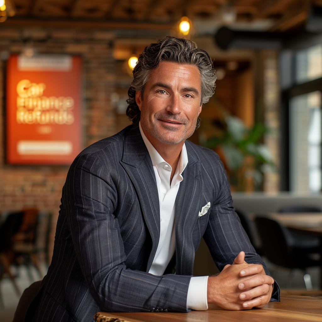 A man in a suit is sitting at a table with his hands folded.